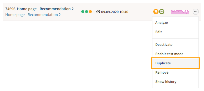 Duplicating the recommendation modification