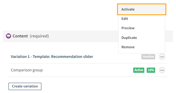 Defining the content for the recommendation modification